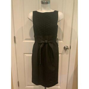 Anayi Blum & Co Black Floral Eyelet Belted Sleeveless Sheath Dress, Size 6 NWT!